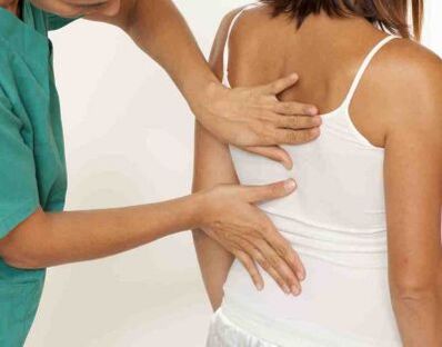 A patient complains of pain in the shoulder blades on both sides when going to the doctor